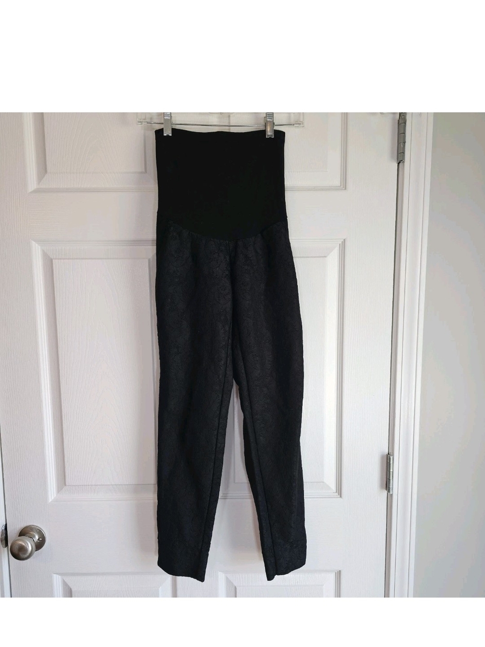 A Pea in the Pod Maternity Lace Black Full Panel Leggings XS Textured Polished